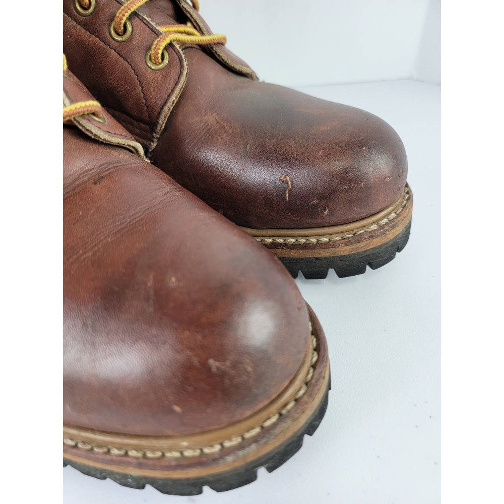 Vintage 90s Red Wing Logger Boots 8 EE Brown Steel Toe 2218 ANSI Z41 PT91 Vibram - Picture 14 of 16